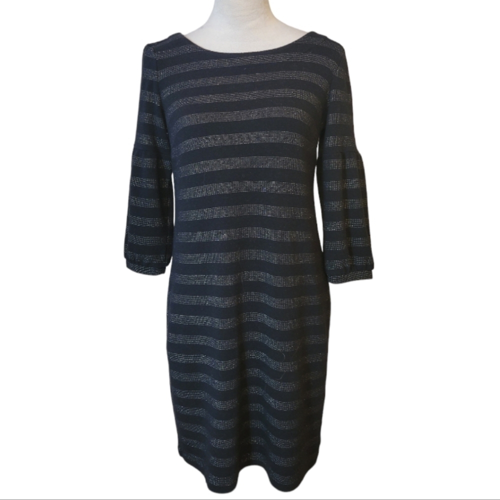 Talbots Black Metallic‎ Stripe Sweater Dress Size Small